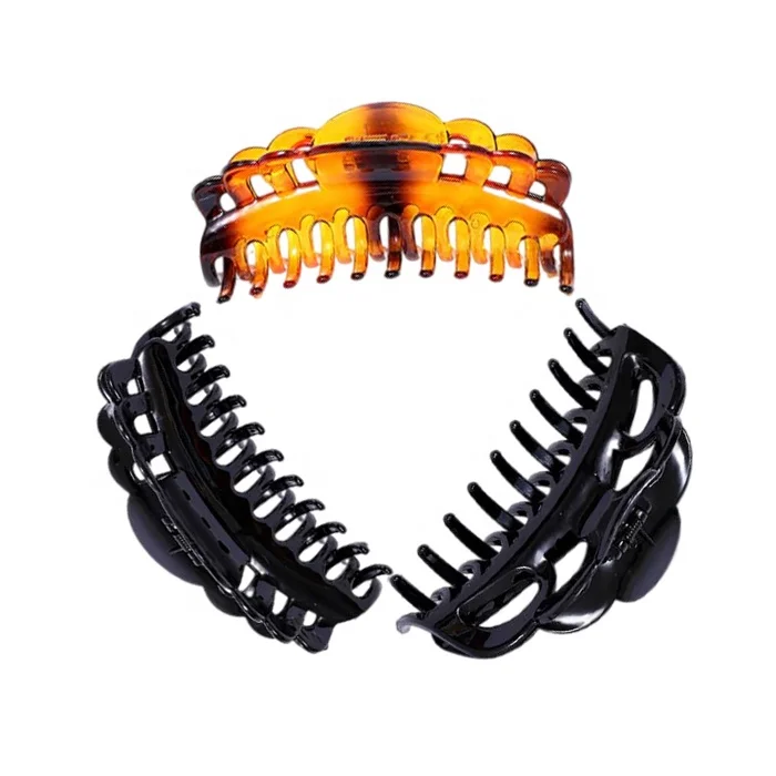 Black amber plastic hair claw, fashion classic hollow pattern big catch clip, ladies hair fixed hair claw
