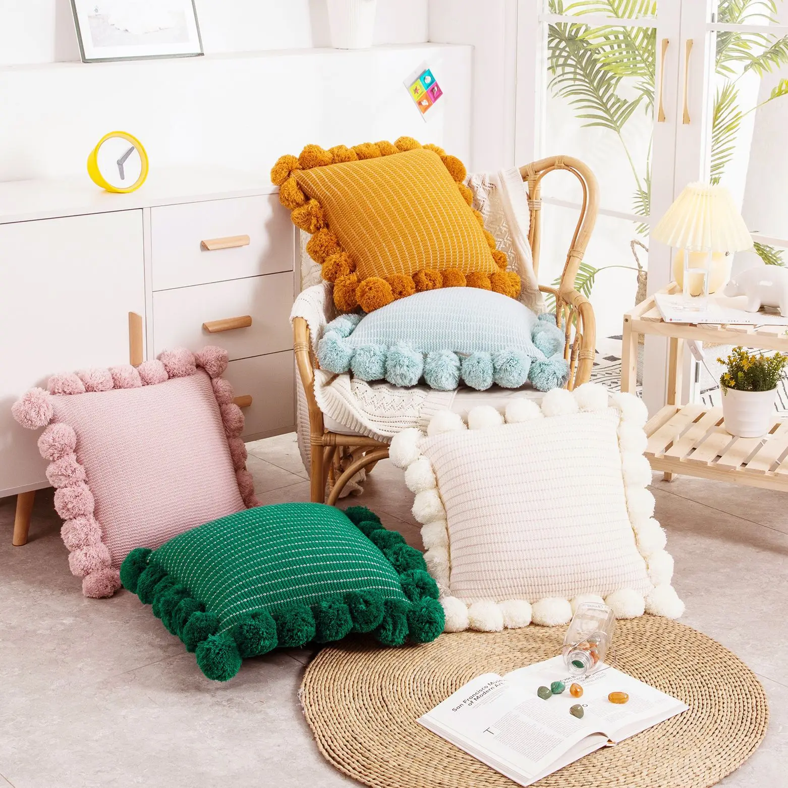 New Solid Color Ball Edge Knit Cover Pillow Home Decor woven cushion