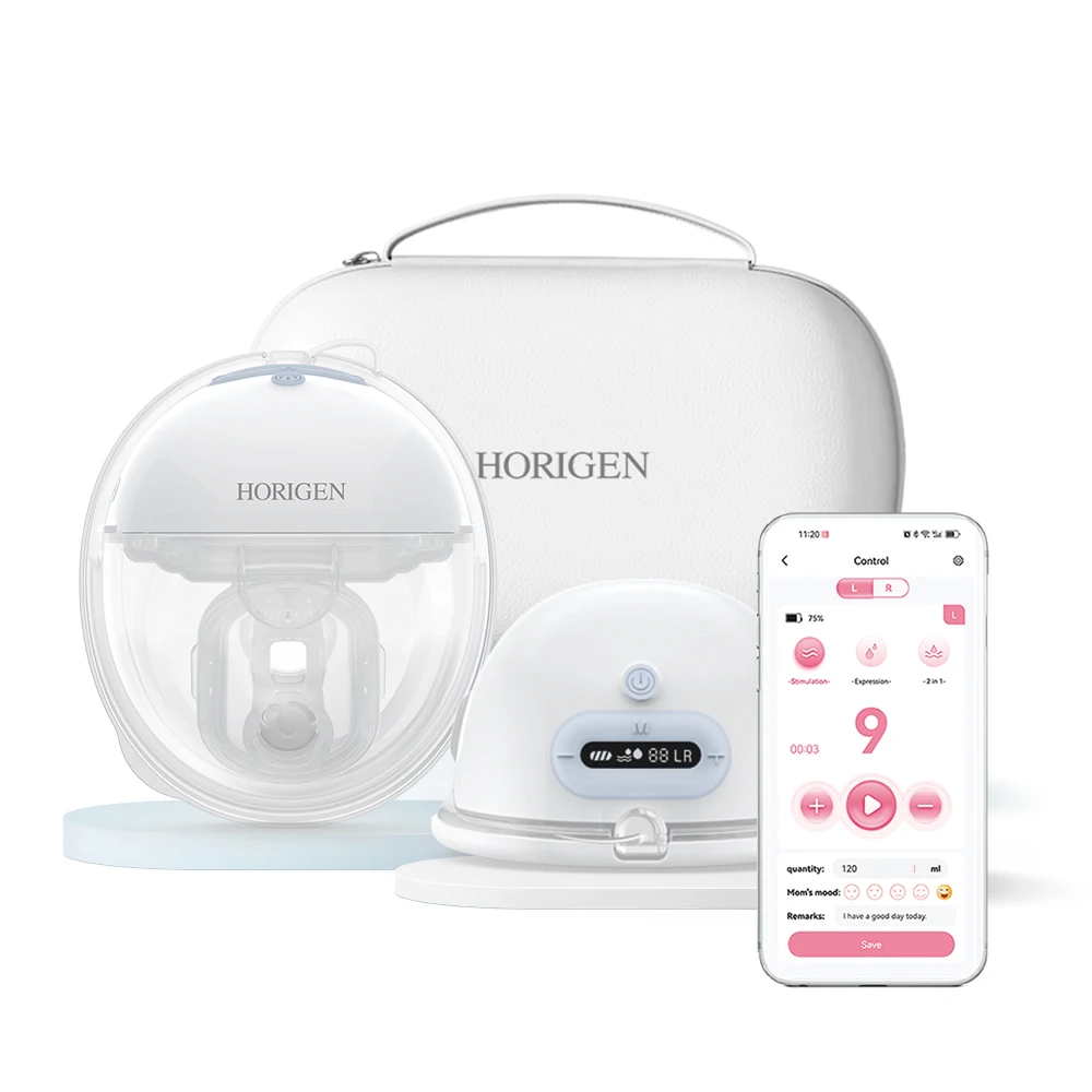 2024 New design HORIGEN App control Portable Intelligent BPA Free Postpartum Hands Free Electric Wearable Breast Pump