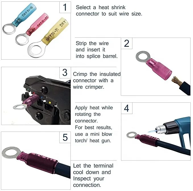 240PCS Heat Shrink Wire Electrical Automotive Crimp Connectors Assortment Ring Fork Spade Butt Splice Terminals