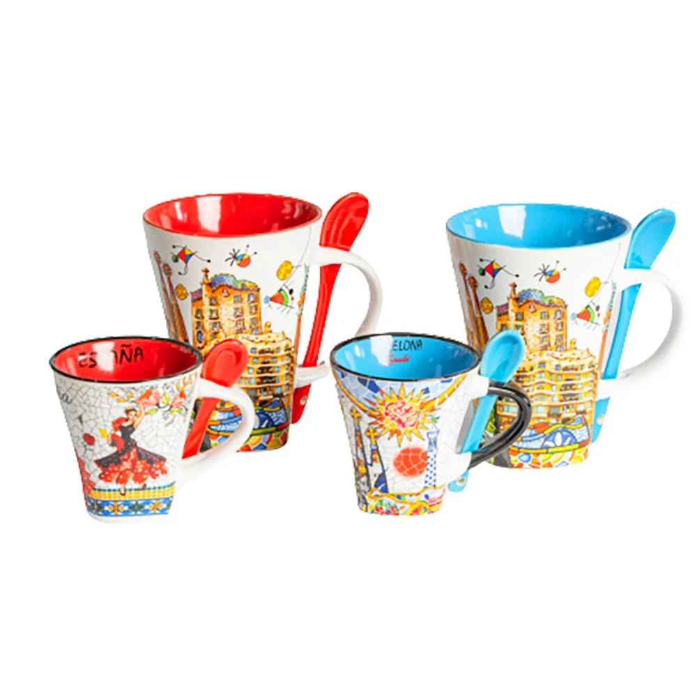 Souvenir  Ceramic Coffee mug Creative spoon mug  Barcelona city printing mug