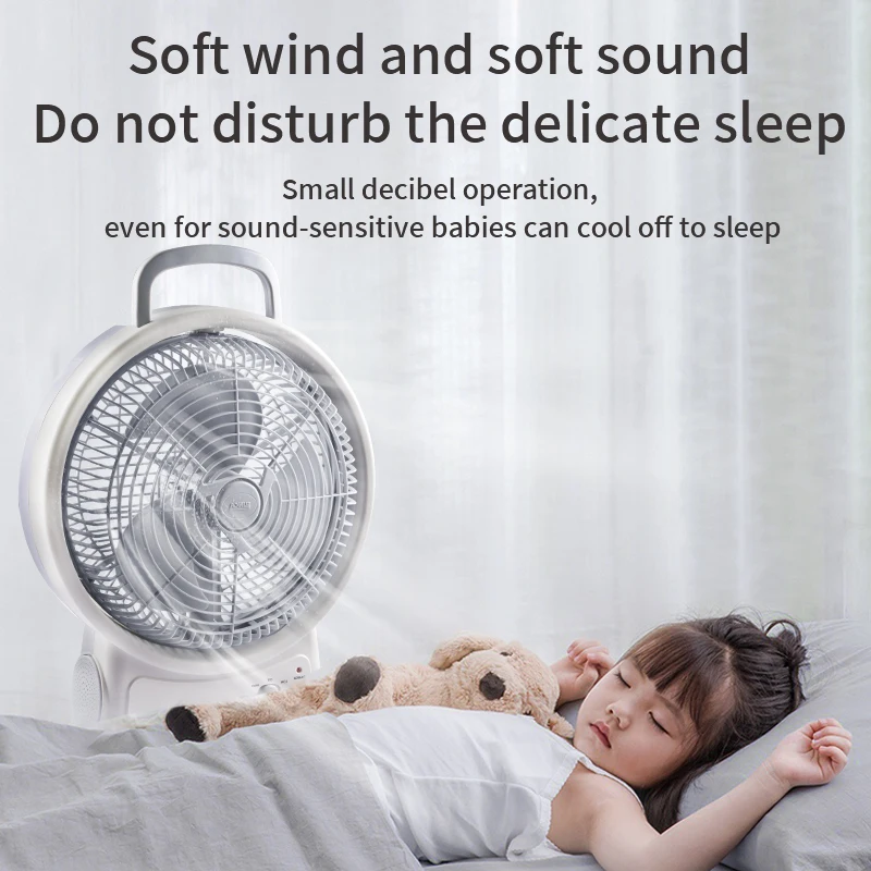 12 inch High power portable portable dual battery charging and plug-in electric bench fan