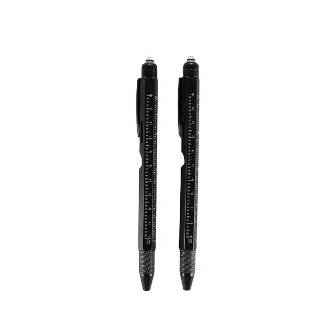 Ballpoint pen with level and screwdriver ruler stylus and scale multi-function metal tool pen