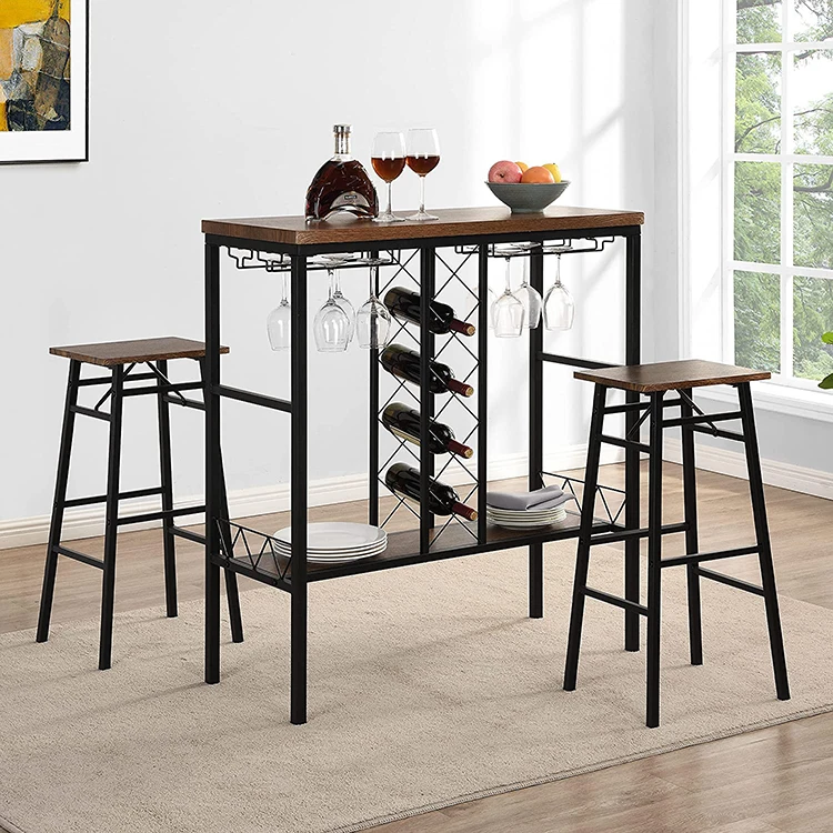 Industrial Modern Kitchen Dining Table Wood High Pub Bar Table and Chairs Sets