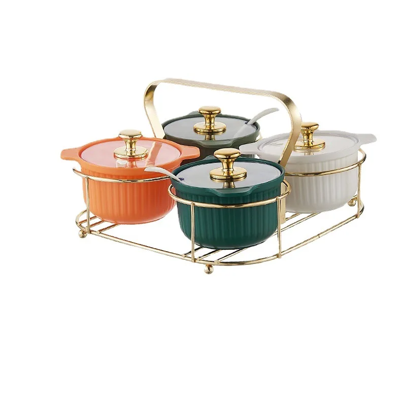 Creative wrought iron bracket transparent cover round four seasoning salt monosodium glutamate storage box