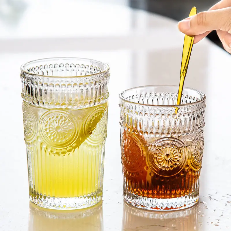 Nordic Sunflower Vintage Glassware Drinking Coffee Wine Clear Mug Wedding Souvenir Whisky Drinking Glass