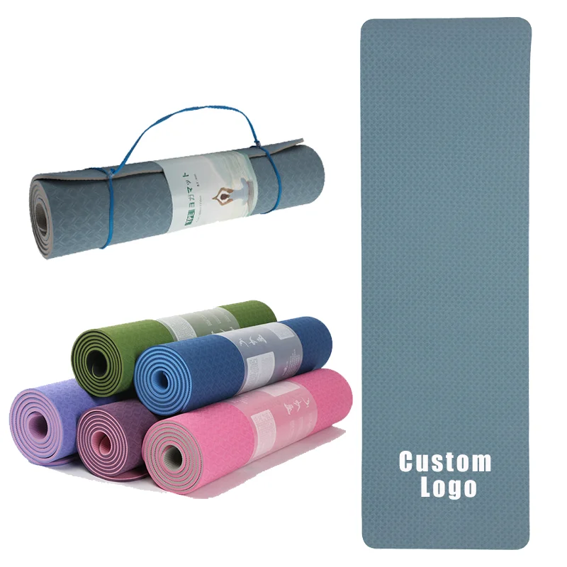 High Quality Anti-slip TPE Fitness Custom Logo Purple Eco-friendly  6mm Yoga Mat