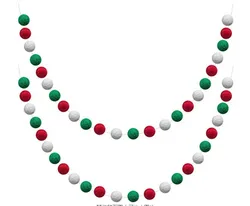 Handmade wool felt garland  white red green DIY pompom Christmas wreath tree and fireplace banner holiday decorations crafts