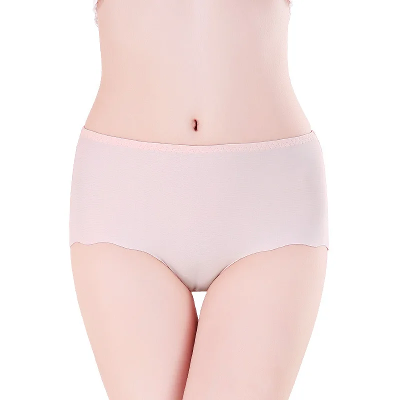 In Stock Item Solid Color Women Ice Silk Panties One-Piece Large Size 4XL High Waist Seamless Panties For Ladies Brief