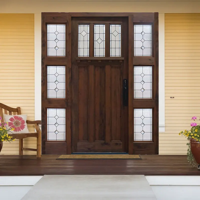 High quality Original factory front door with sidelites exterior doors external wooden Modern glass Front wood doors