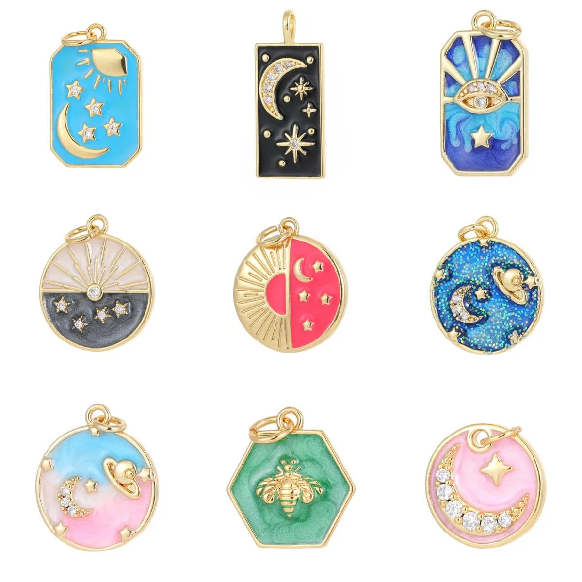 New Fashion Jewelry Making Charms Star Moon Sun Saturn 14k Gold Pendant Bee Enamel DIY Jewelry Findings