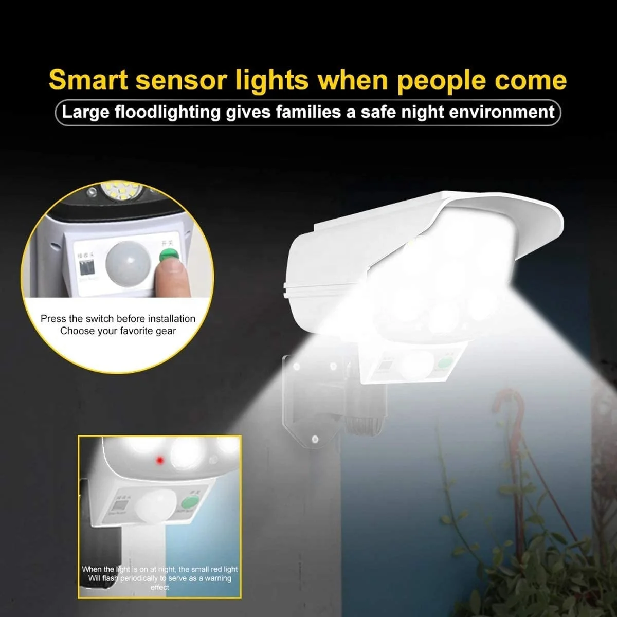 Brightenlux High Quality Cheap Outdoor Plastic 77 Led Sensor Security Solar Motion Wall Light With Remote Control