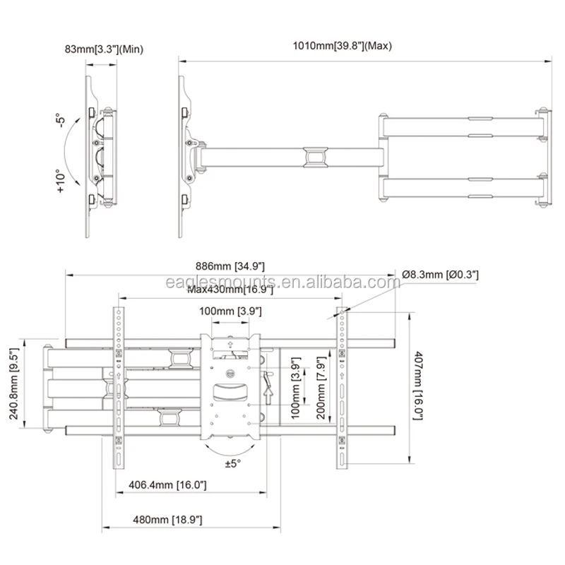 Extra long extension LED LCD Sliding TV Wall Mount Bracket With Super Long Extension Arm