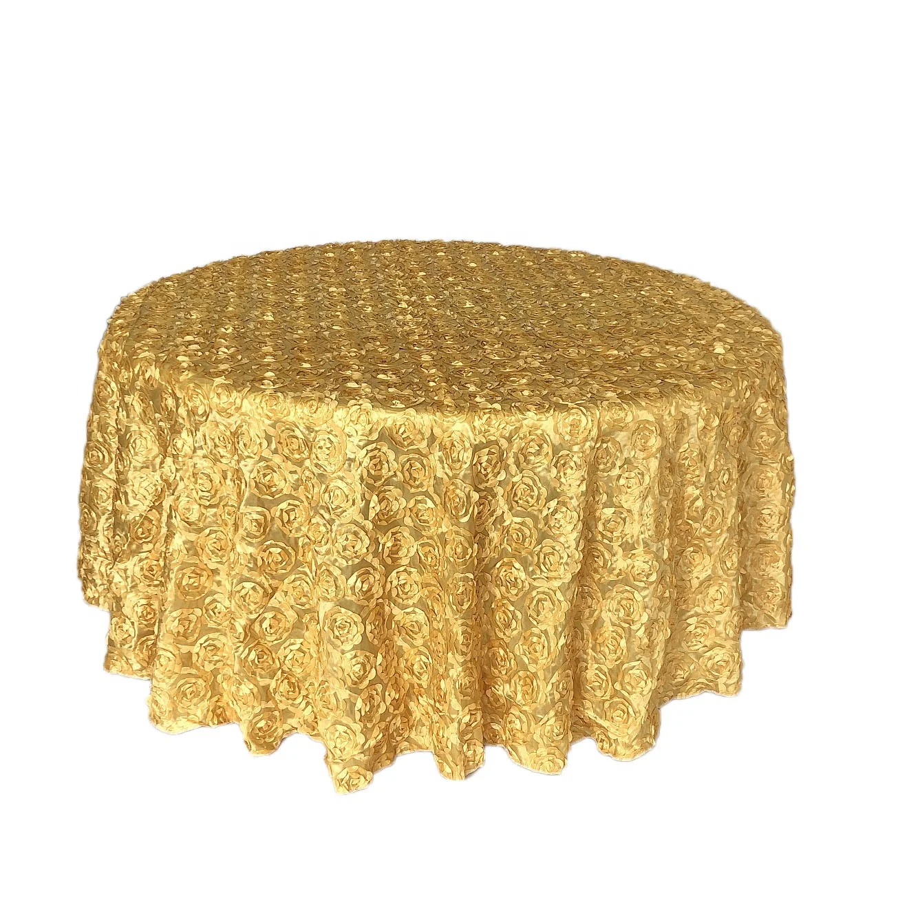 Satin Raised Rosettes Gold 3D Floral Tablecloth for Wedding Party