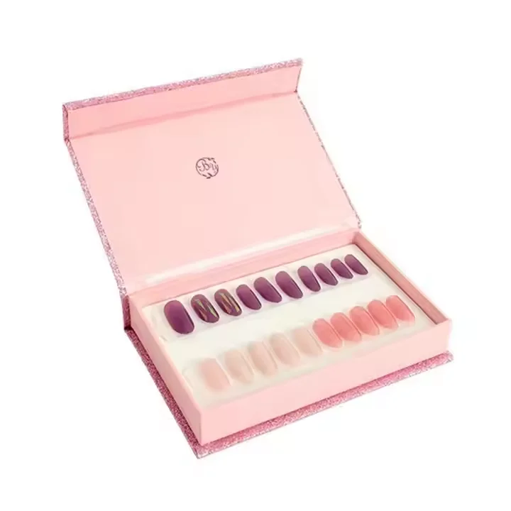 Recyclable Luxury Paper Empty Gel Nail Care Bottle Packaging Press On Nail Magnetic Grey Gift Boxes Wholesale