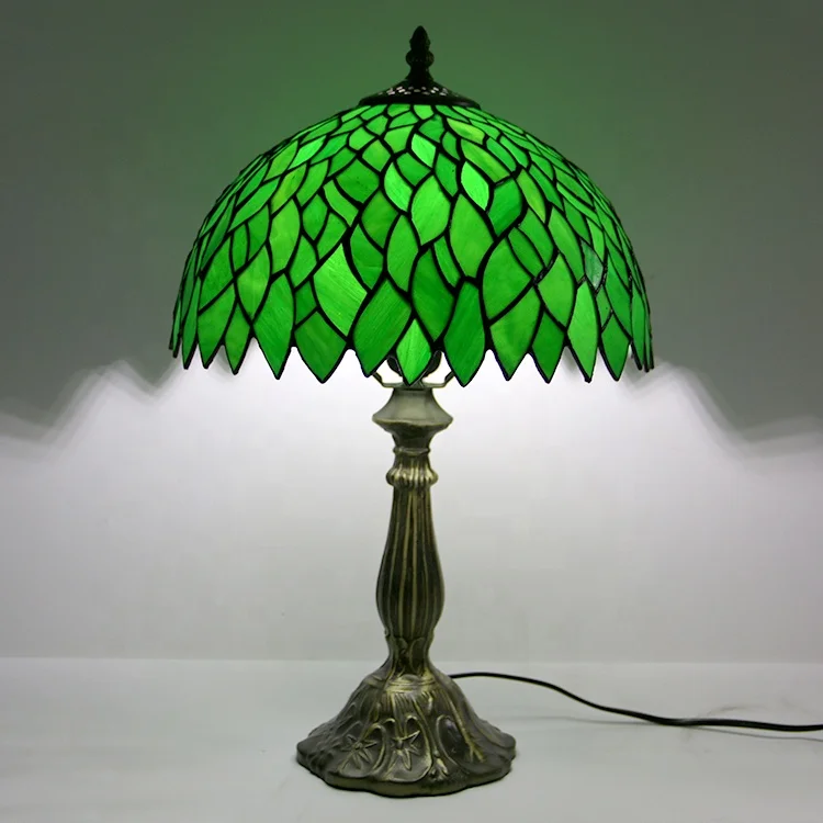 LongHuiJing Yellow Luxury Tiffany Style desk Lamp Handcrafted table Lamps Stained Glass lampshade light custom made