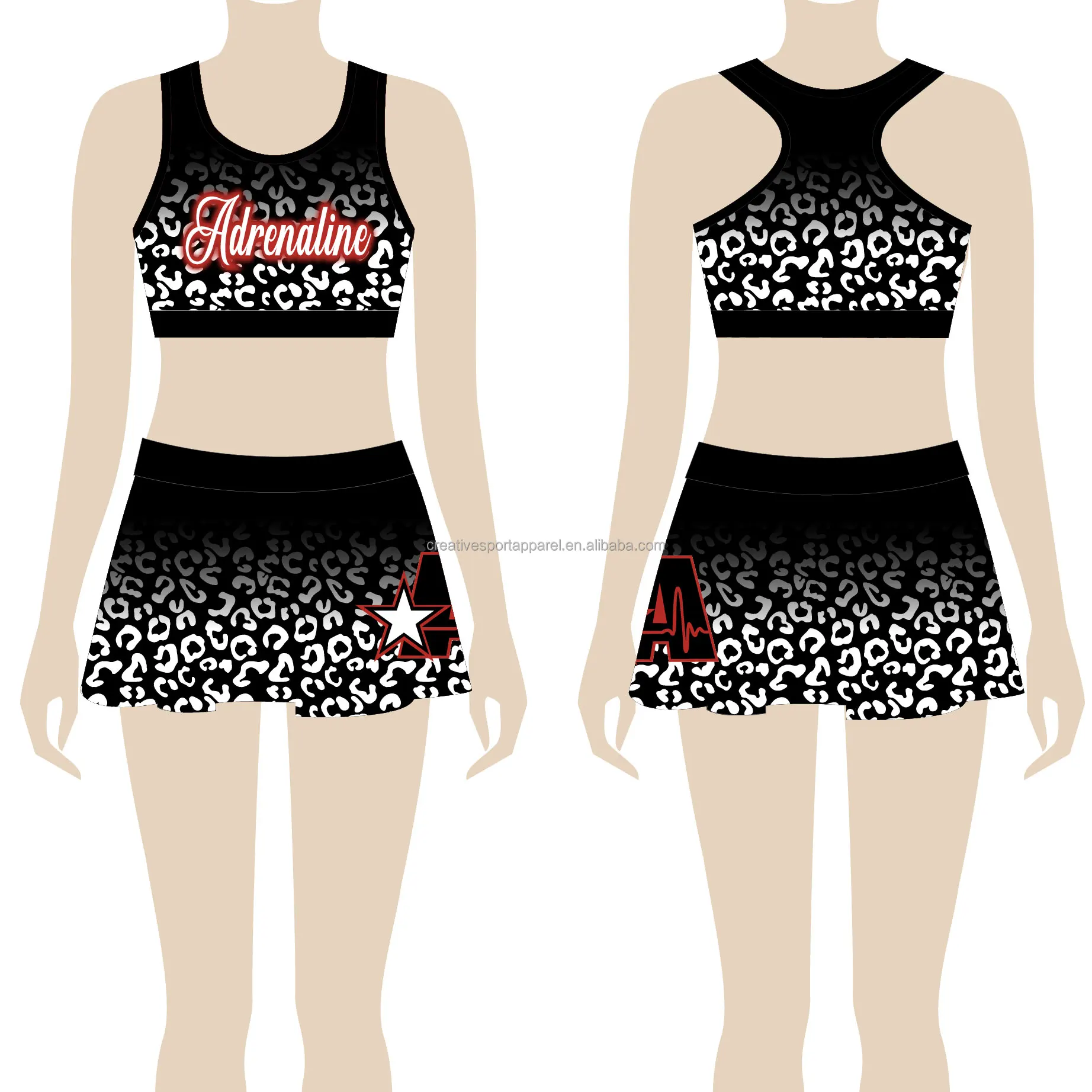 kids leopard print girl cheer practice wear cheerleading gear cheer flouncy skirts