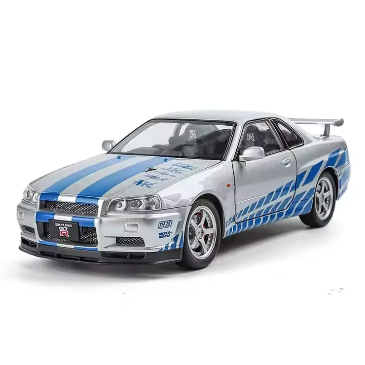 1:24 Nissan Skyline GTR 34 Skyline JDM, металлическая миниатюрная гоночная Игрушечная модель автомобиля