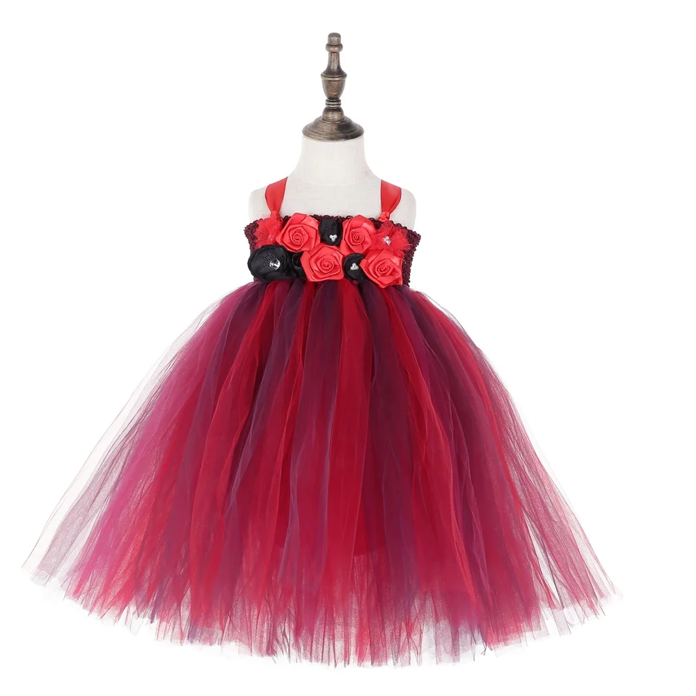 Модный Детский костюм с красными цветами, пушистая праздничная одежда для девочек, платье-пачка на свадьбу для детей