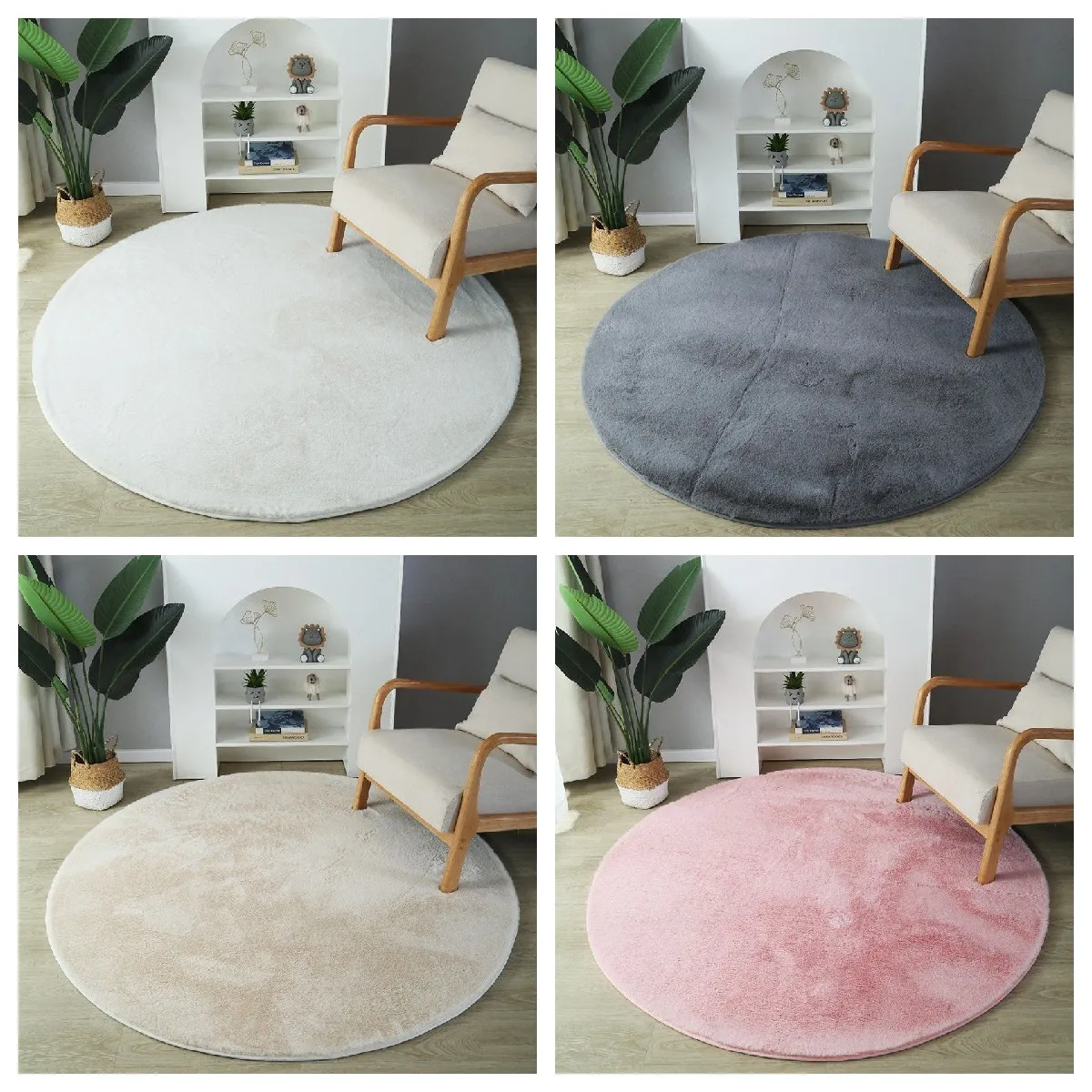 Red Big Round Circle Super Soft Plush Area Rug Custom Luxury Fluffy Fake Rabbit Faux Fur Carpet And Rug For Living Room Bedroom