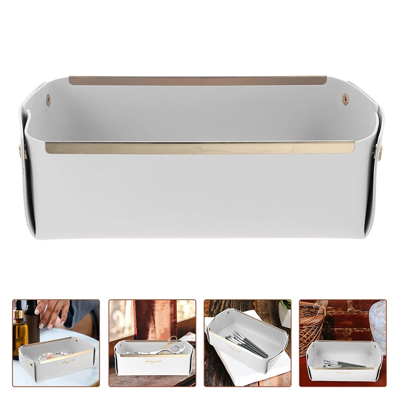 Custom Foldable Storage Bags Box Cosmetics Tray Organizer Luxury Leather Desktop Storage Basket Organizer for Home Decor