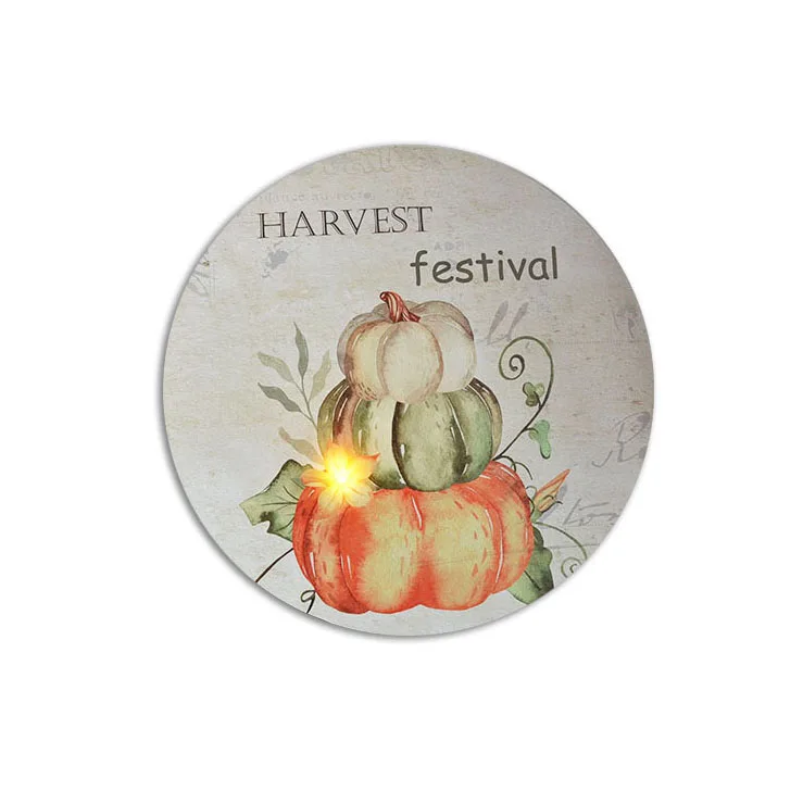 Autumn Halloween Square 3D Pumpkin Canvas Wall Art Lighted LED Painting with Metal Frame for Wedding Home Decor Panel Technique