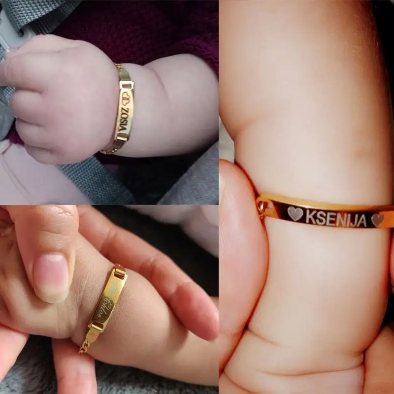 Baby Bracelets,Custom Name Birth Date Bangle,Stainless Steel Charm Bracelet for Kids Boy Girl Newborns Gift