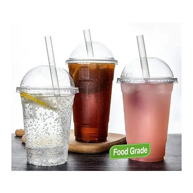 PLA clear cups plastic cups 16oz with dome lids for coffee tea juice ice ream for family club party