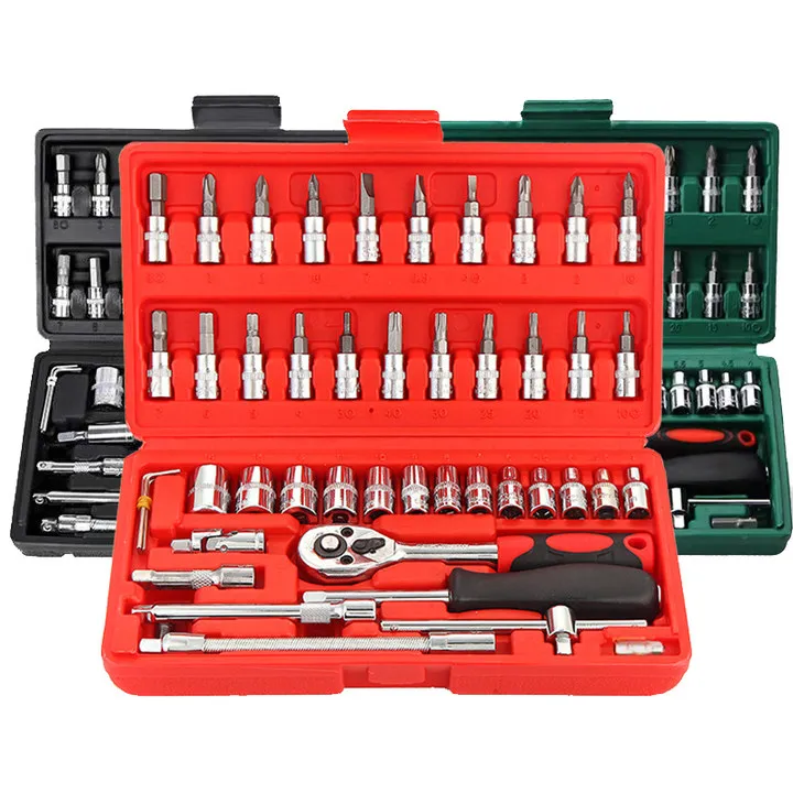 46pcs Vehicle Tools Spanner Car Repair Tool Box Hardware Hand Tools Ratchet Wrench Socket Sets