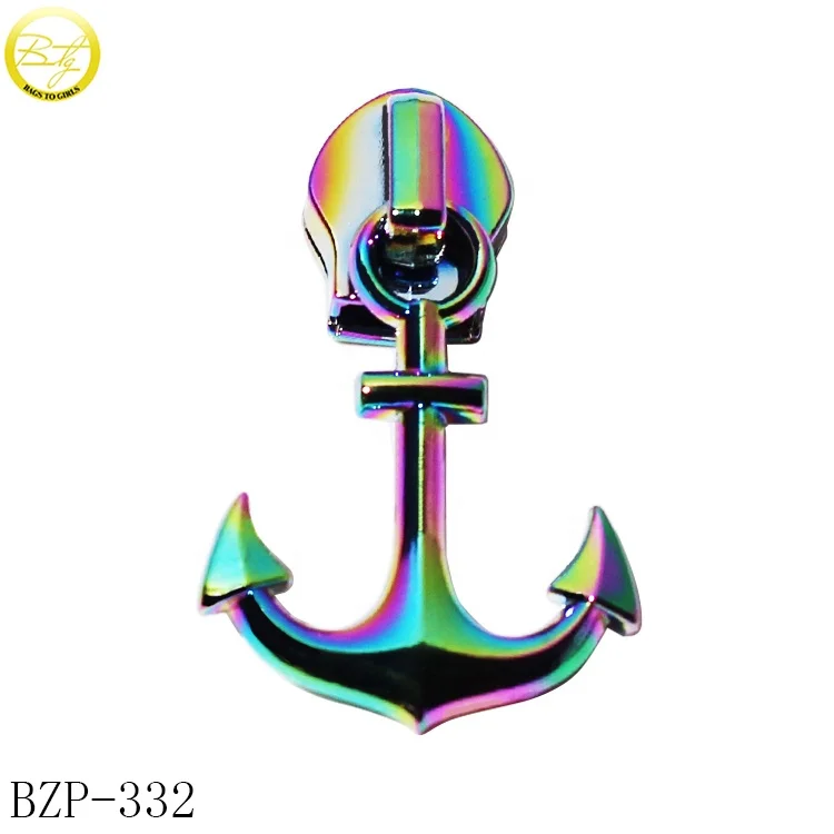 Personalized made skull logo puller slider design rainbow color tote bags metal zipper charms for leather crafts