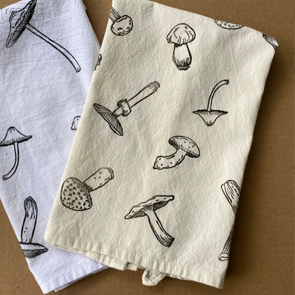 Mushroom Print Tea Towel Hand Printed Kitchen Towel