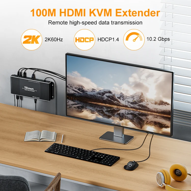 TESmart 100M HDMI KVM Extender For 100M UTP/FTP support keyboard mouse IR remote DVR for Security System 2K Video Audio Extender