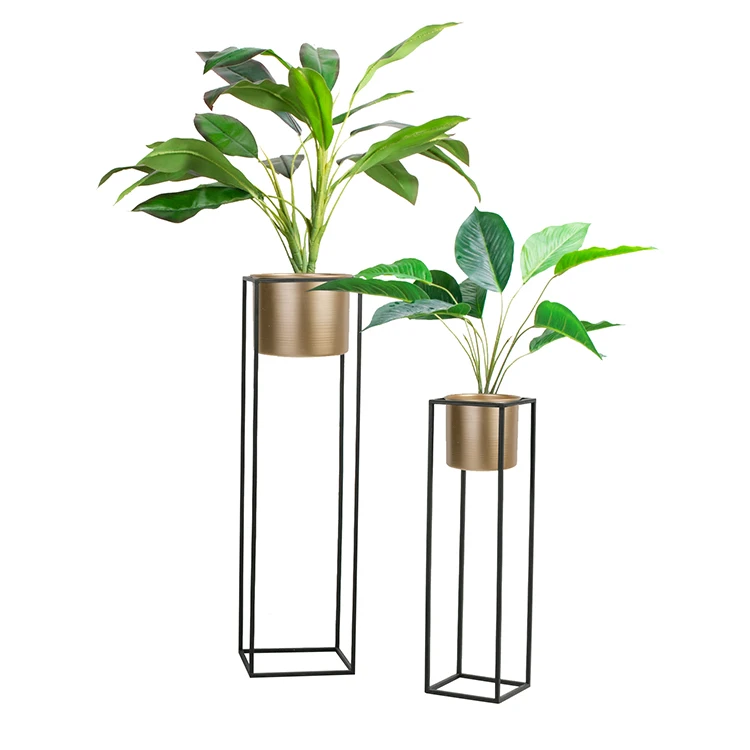 Custom Decorative Square Gold Iron Metal Flower Pot Stand Flower Pot For Balcony