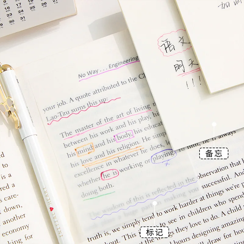 Transparent Clear Memo Pad 50 Pages Waterproof Pet Self-adhesive Book Tabs Sticky Notes