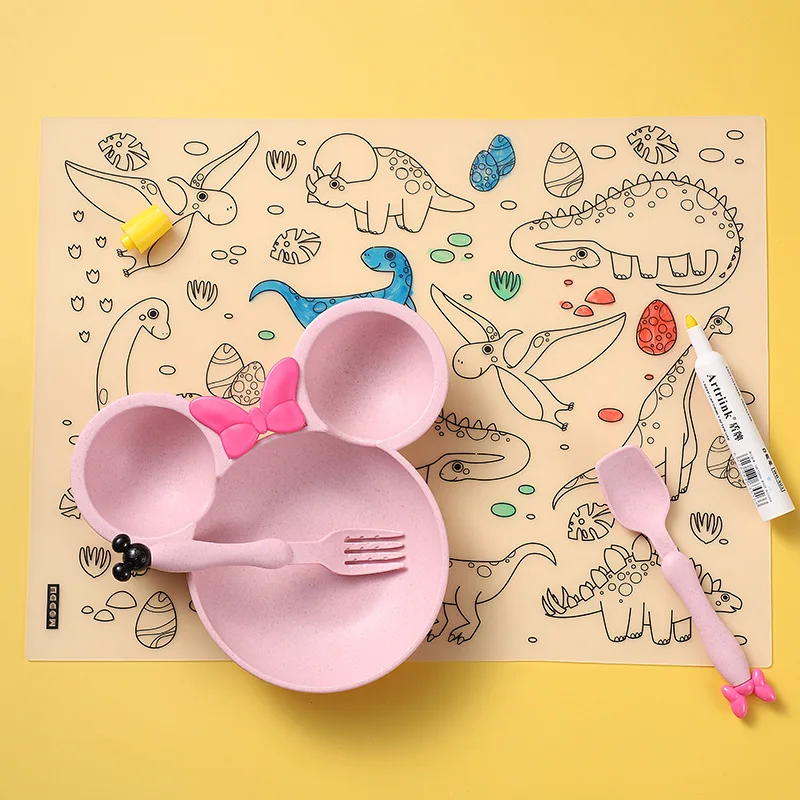 Children Kid Baby Learning Silicone Kids Table Mat Foldable Washable Dining Coloring Drawing Desk Silicone Painting Placemat