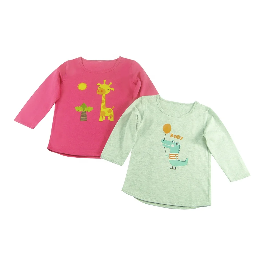 100% Cotton Summer Girls T shirt Long Sleeve Wholesale Chest print Kids T shirt