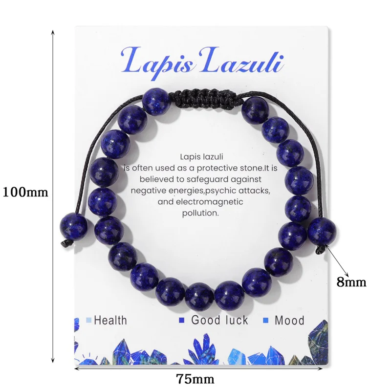 8mm Natural Stone Card Healing Power Gemstone Crystal Beads Handmade Woven Adjustable Friendship Stone Bracelet Jewelry