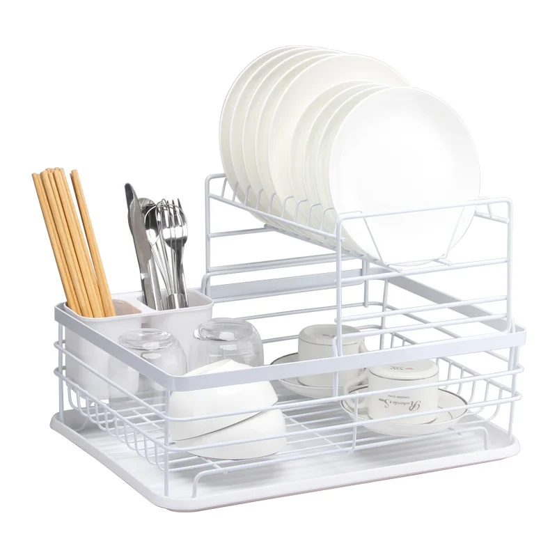 2 Tier Dish Drying Rack Metal Dish shelf with Drainboard Dish Dryer with Utensil Holder for Kitchen Countertop