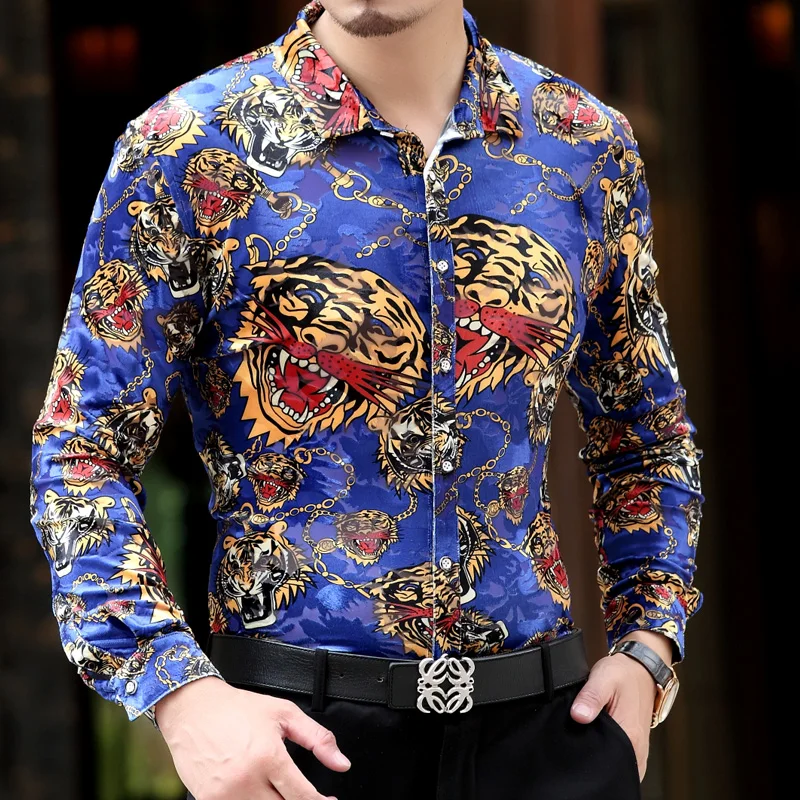 
New spring clothes for men pleuche printing long sleeve Size M-3XL Slim shirts 