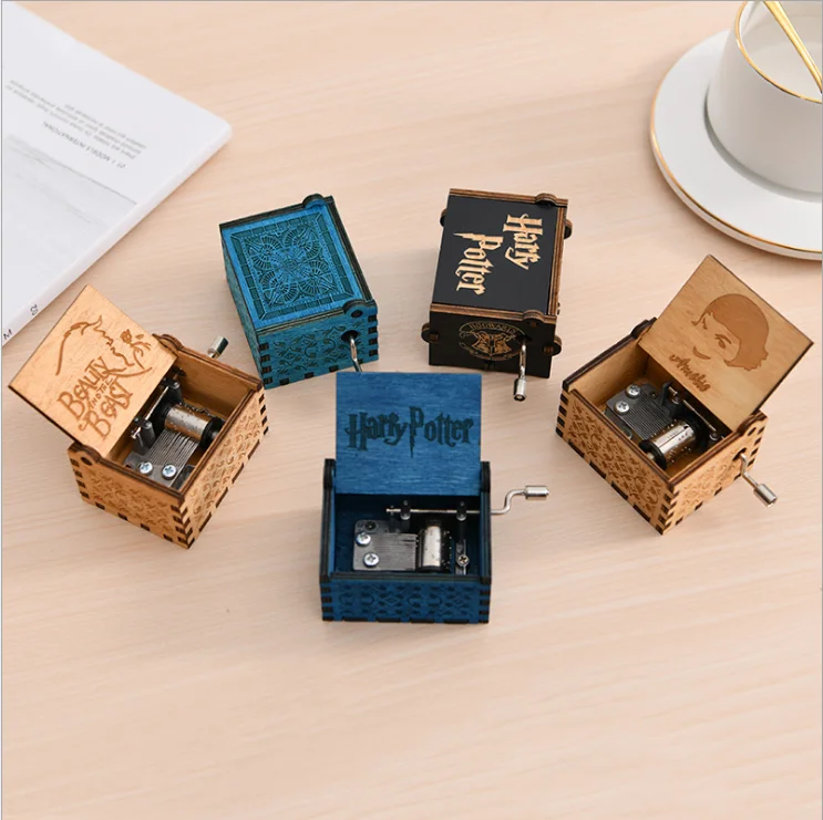 hand crank retro classic music box DIY custom wood and light music box mechanism toy