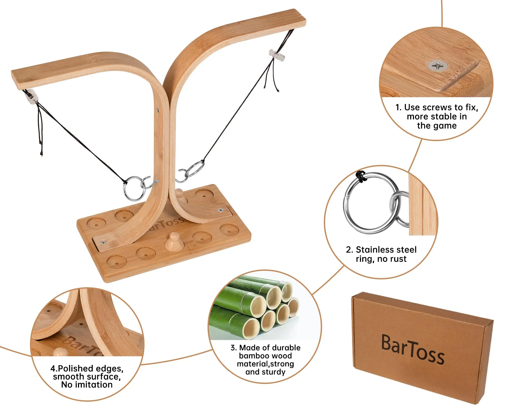 Ring Toss Games for Adults, Yard Games,  Outdoor Indoor Games, Wooden Hook and Ring Game for Bars, Home, Party