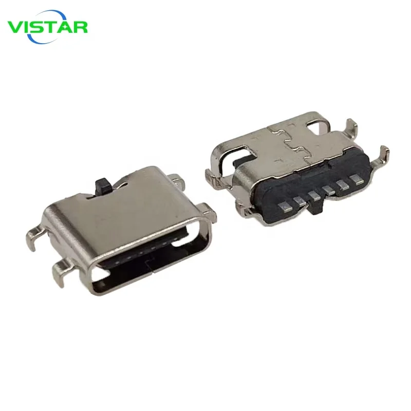 USB type C Female connector 6 pin smt Usb-c Connector Single Row Sinking Plate 0.8/1.2/1.6