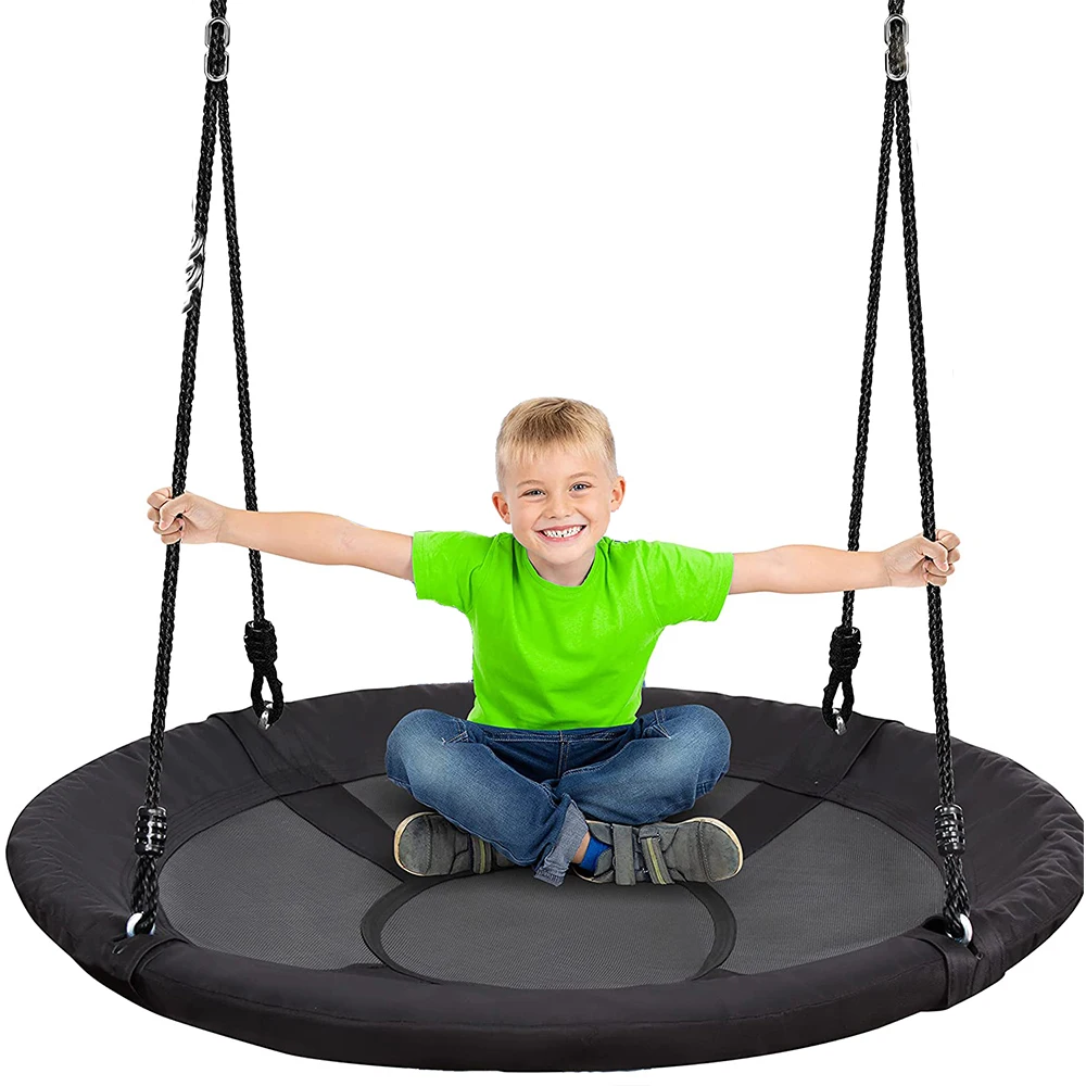 Indoor Outdoor Tree Swing Round Circular Flying Saucer with Rope Straps Black