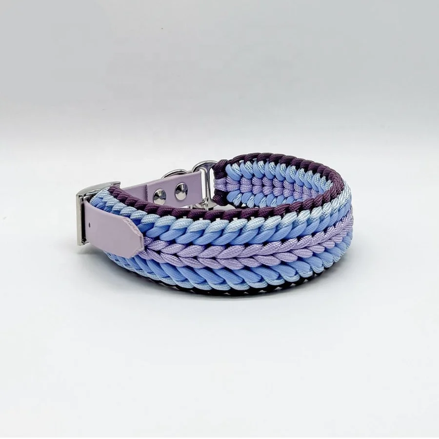 New Durable Custom Logo Paracord Macrame Handmade Braided Training Nylon Rope Collar and Lead Collier Pour Chien Corde Pit Bull