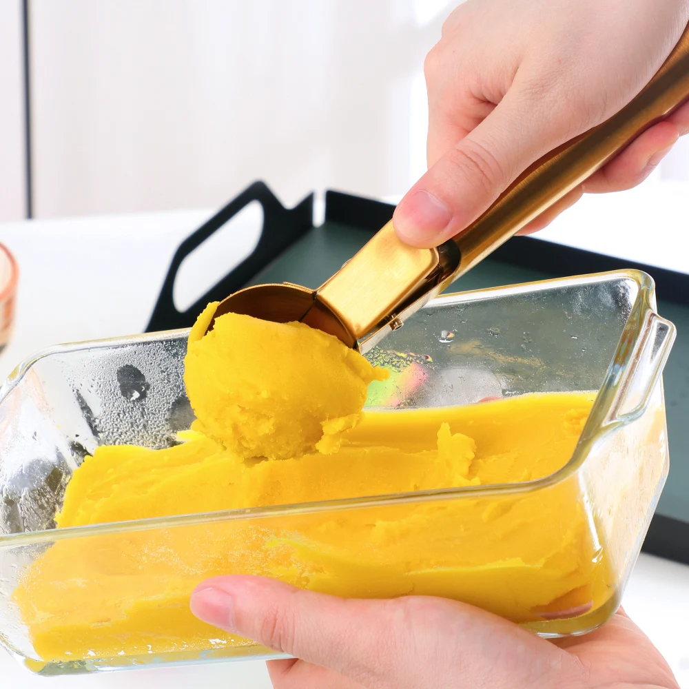 High quality kitchen accessories ice bucket tools Stainless steel snowball potato ice cream spoon Scoop with Trigger