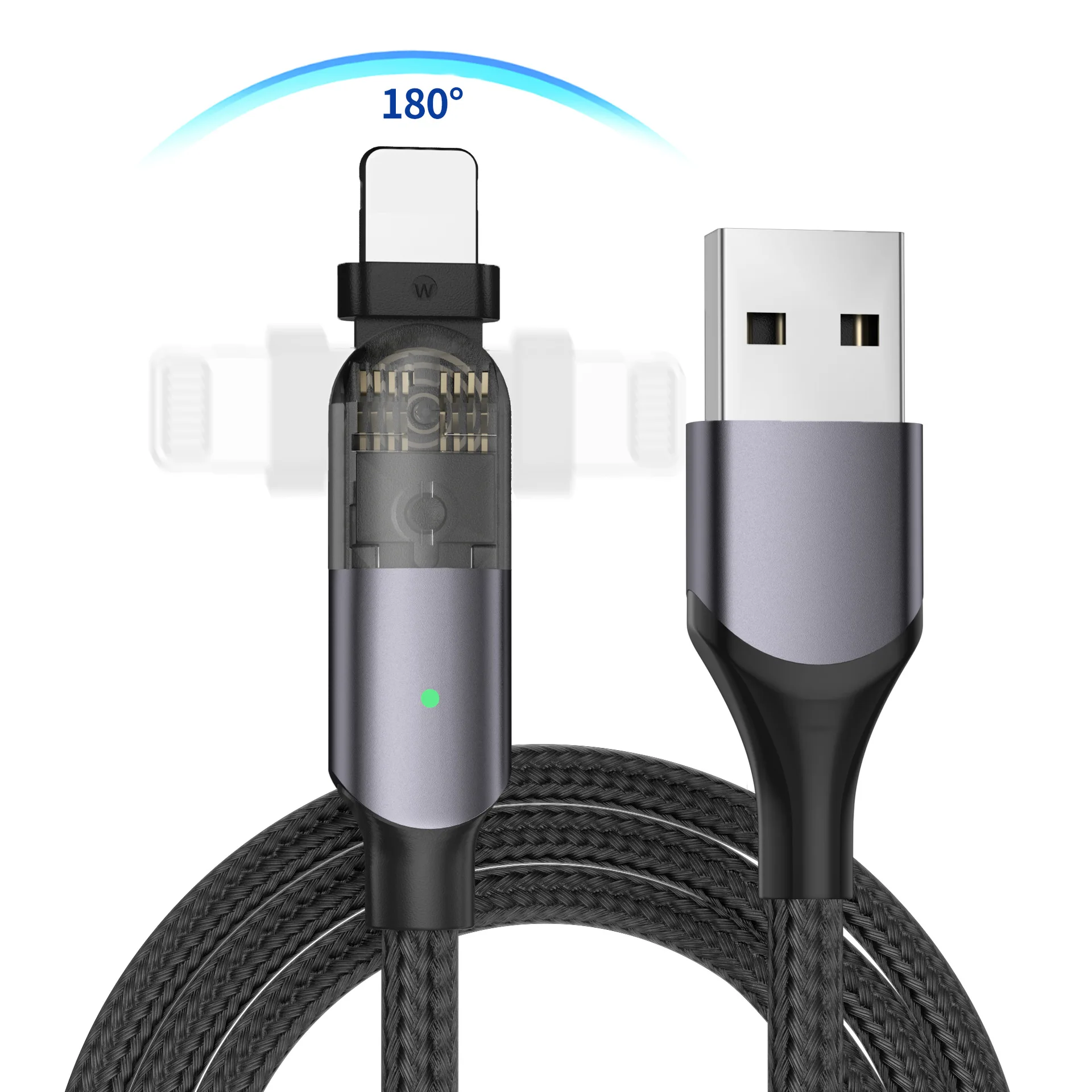 Nylon woven 180 degree Rotational Connector 5A charging Metal Case USB TYPE C data CABLE For iphone cable usb c to usb c cable