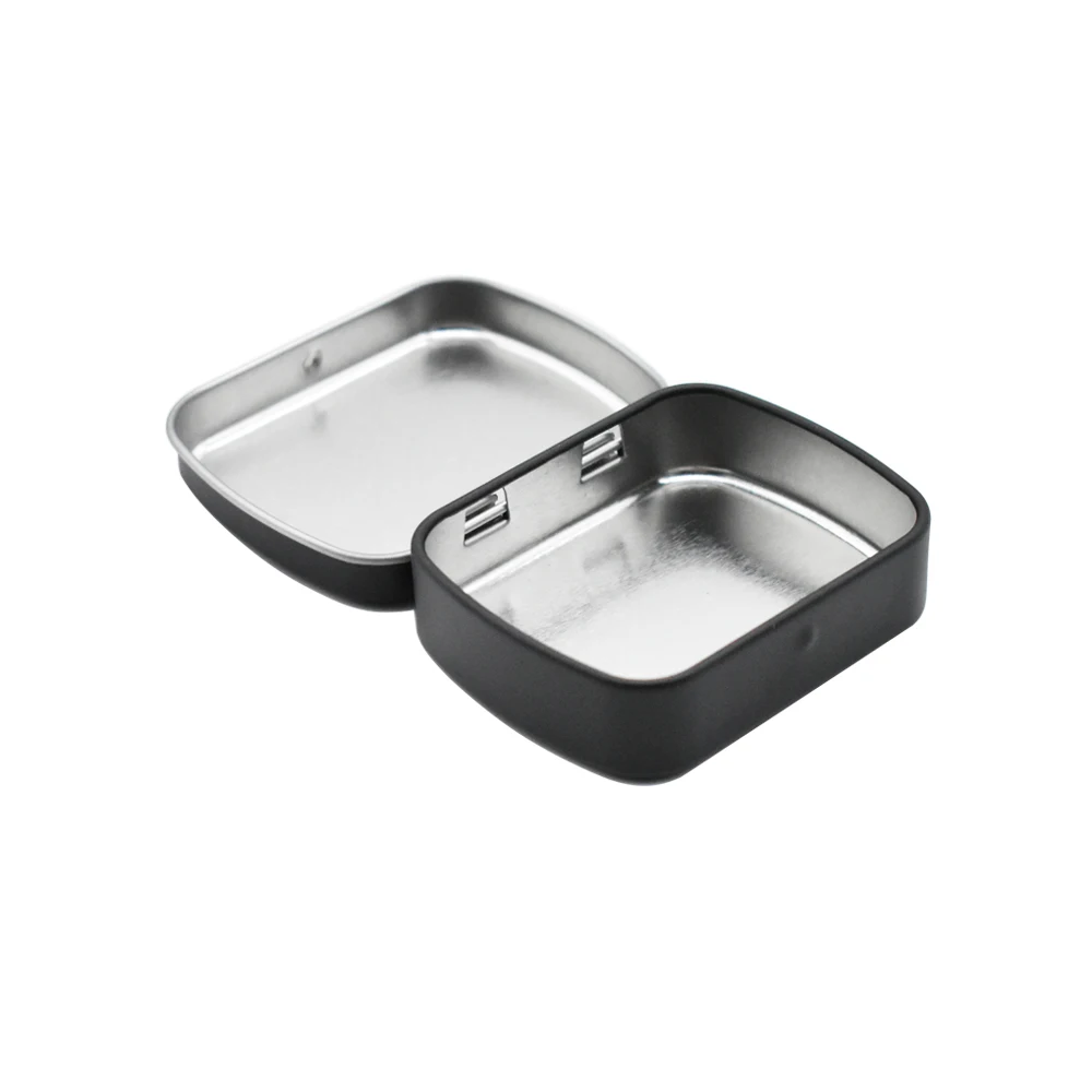 Low Moq Matte Black Mint Candy Hinged Tablet Storage Metal Containers Tin Box