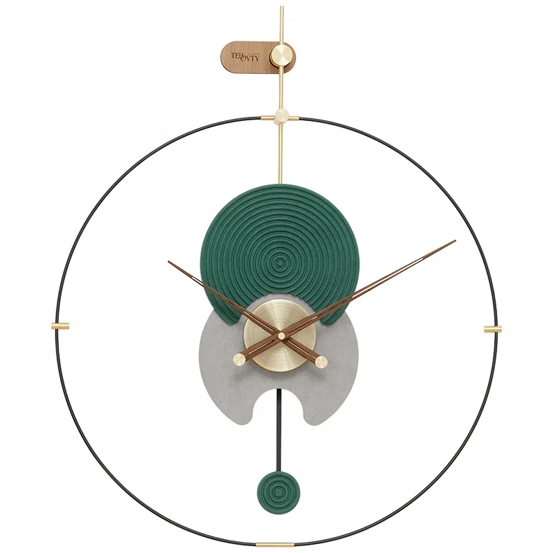 TEBOYTY Wooden Green &Gray Shaking Time Clocks For Sale,Modern Metal Wall Art Decoration Quartz Digital Clocks Big Size,OEM /ODM