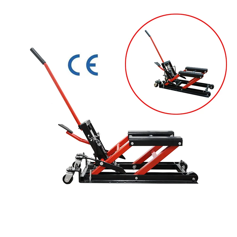 made in china easy lift 680Kg hydraulic motorcycle lift with 4 casters and long handles