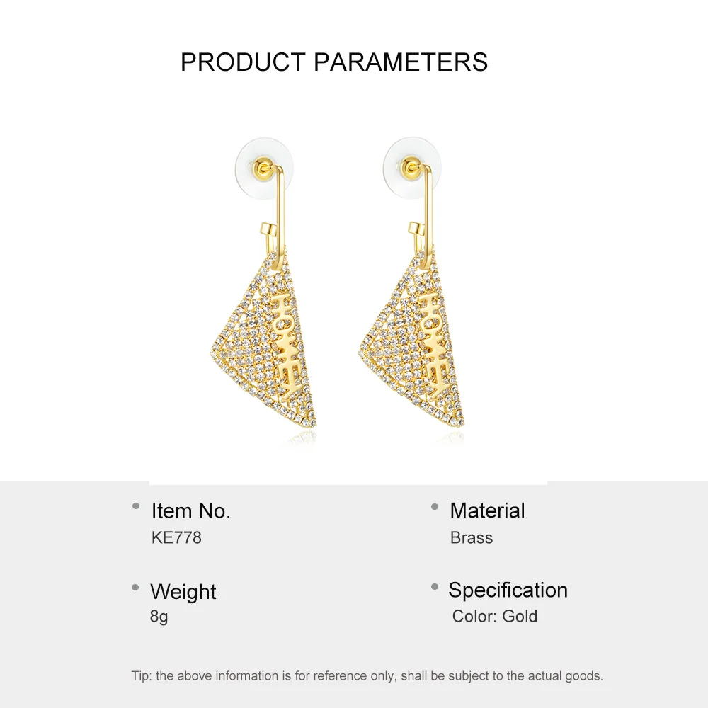 Triangle Copper Earrings For Sensitive Ears Fashion Gold Plated Copper Long Colour Earrings